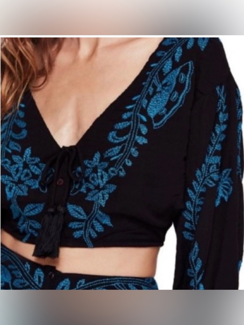 ⭐️Free People Embroidered Puffed Sleeve Crop Top⭐️